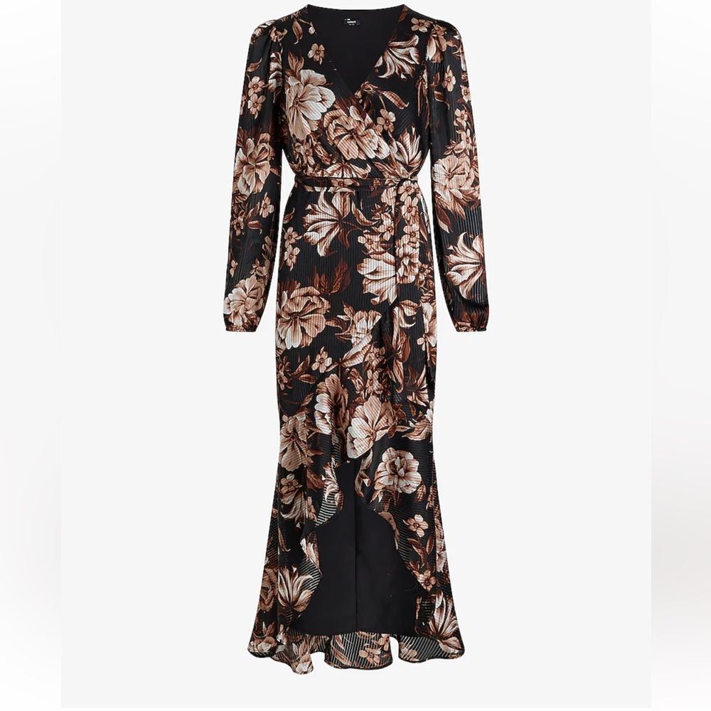 NWT Express Floral Surplice Ruffle Hi-Lo Maxi Dress - Picture 1 of 7